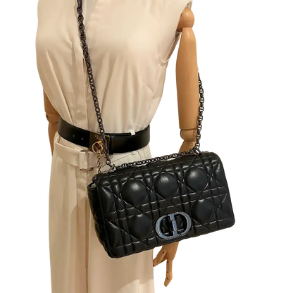Dior CARO Tasche mittelgroß schwarz Leder Gun Metal / sehr gut Dior