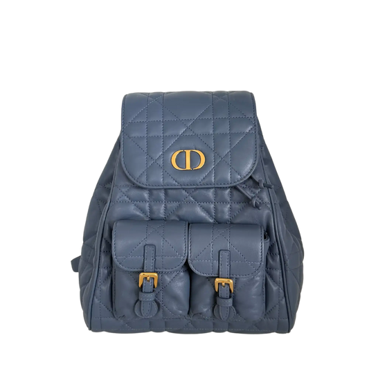 Dior Medium Caro Rucksack Denim blue Macrocannage Lammleder / neuwertig Dior