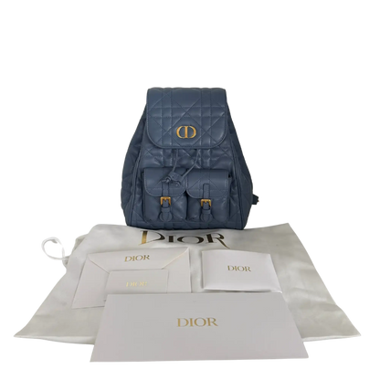 Dior Medium Caro Rucksack Denim blue Macrocannage Lammleder / neuwertig Dior
