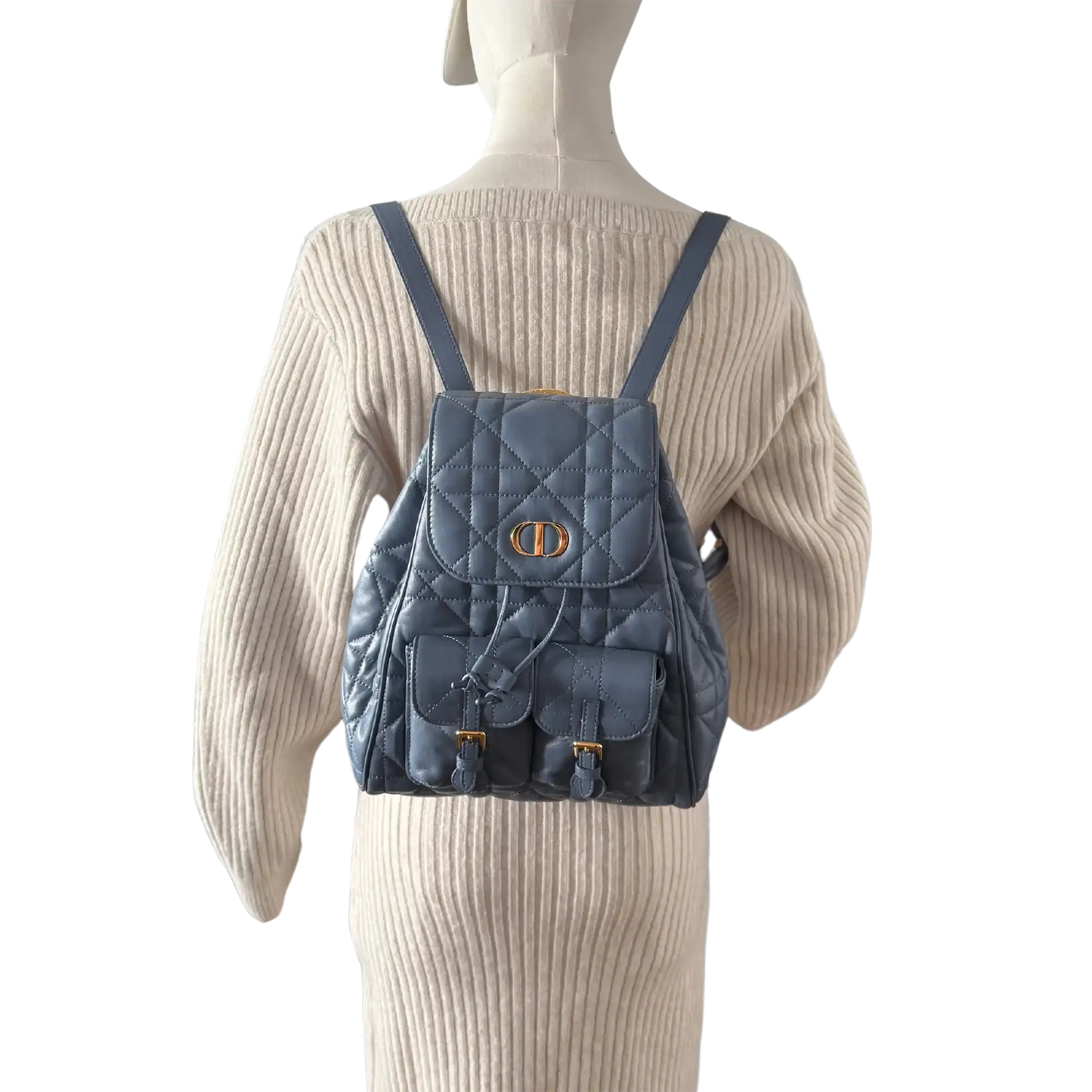 Dior Medium Caro Rucksack Denim blue Macrocannage Lammleder / neuwertig Dior