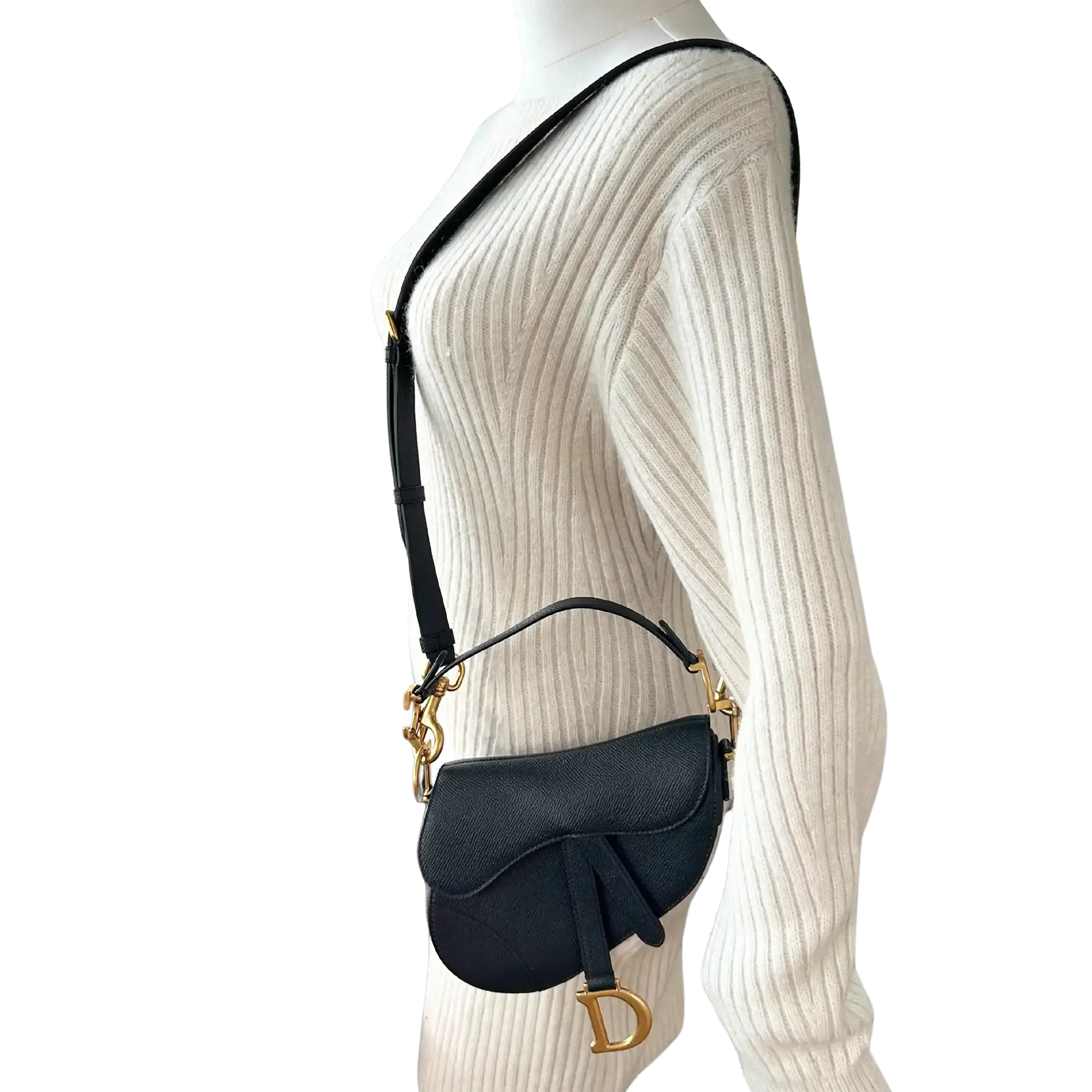 Dior Mini Saddle Bag mit Trageriemen Kalbsleder schwarz 2022 / neuwertig Dior