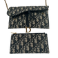 Dior Saddle Portmonnaie Langformat mit Kette Jacquard Blau / sehr gut Dior