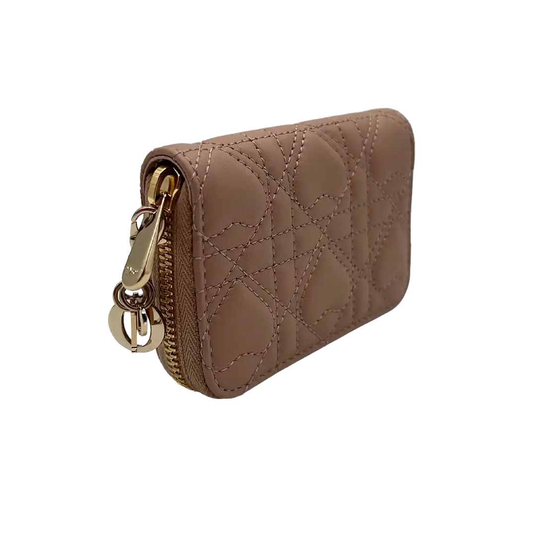 Dior kleines Lady Dior Voyageur Geldörse rosa Cannage Lammleder Herzmotiv limitiert / neu Dior