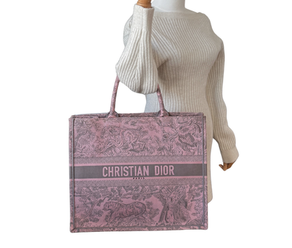 Dior Große Book Tote Toile de Jouy Rosa / neuwertig Dior