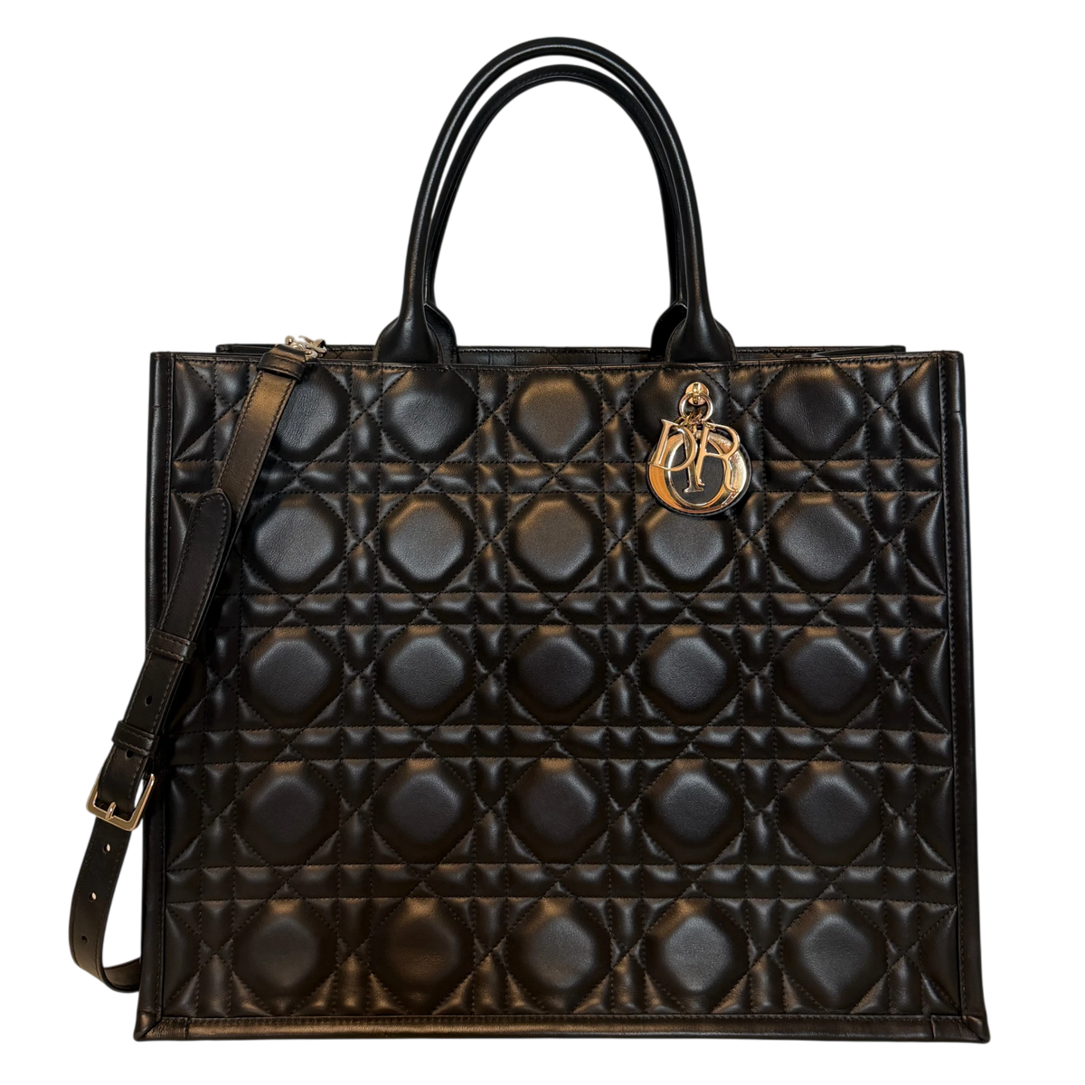 Dior Book Tote Large Macrocannage Kalbsleder Schwarz Gold Dior