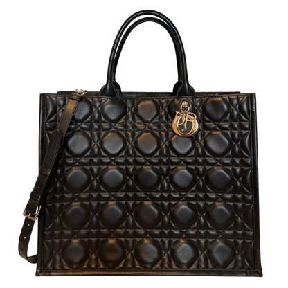 Dior Book Tote Large Macrocannage Kalbsleder Schwarz Gold Dior