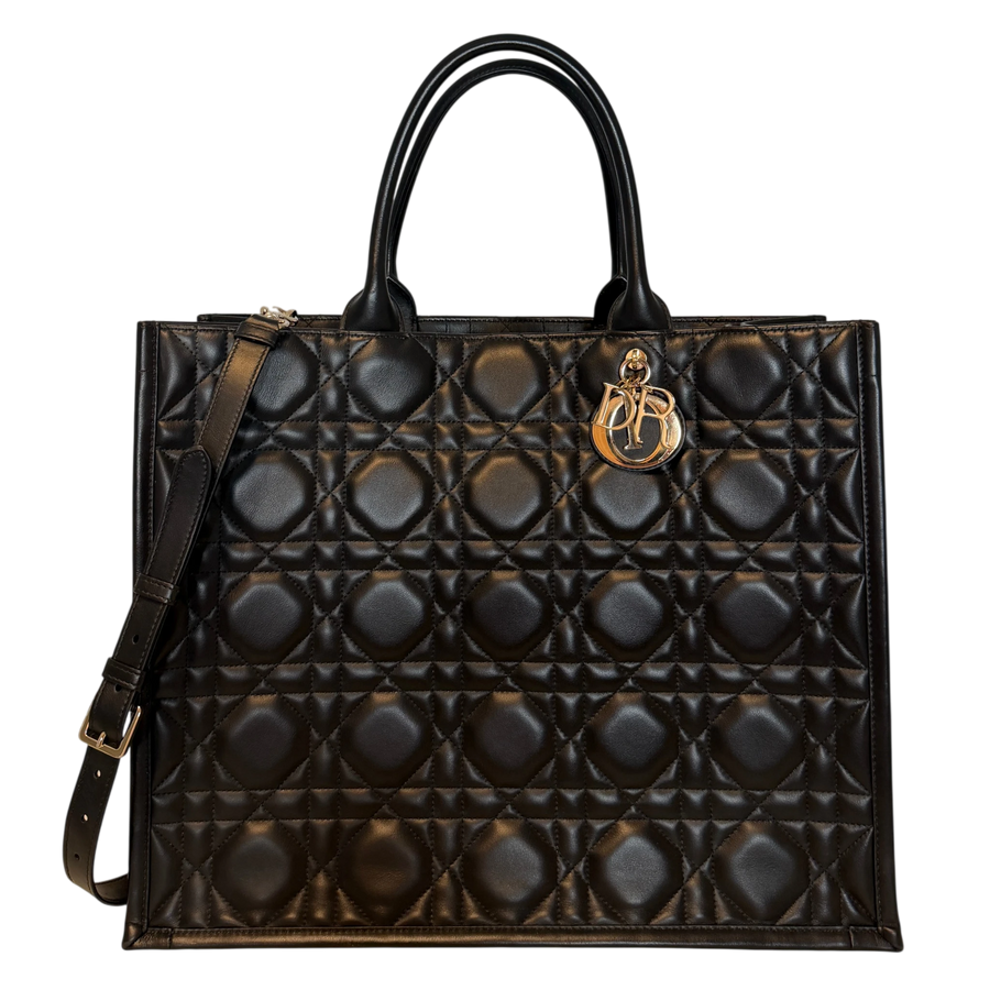 Dior Book Tote Large Macrocannage Kalbsleder Schwarz Gold