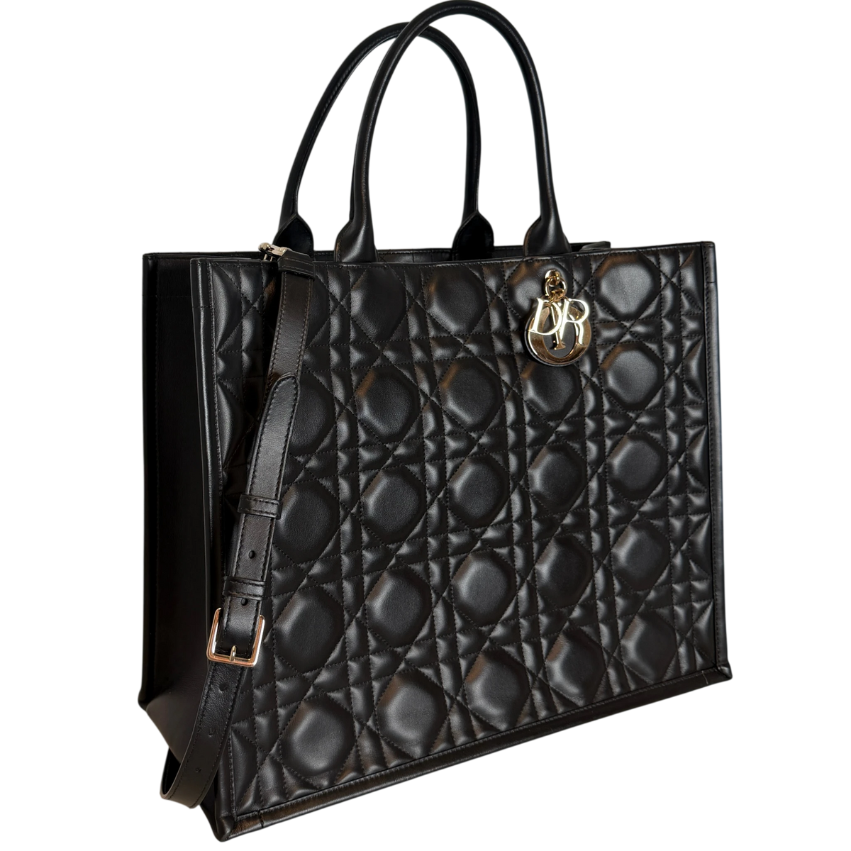Dior Book Tote Large Macrocannage Kalbsleder Schwarz Gold Dior