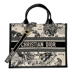 Dior Book Tote Medium Dior Zodiac Stickerei Latte Multicolor Schwarzes Leder mit Schulterriemen 2024