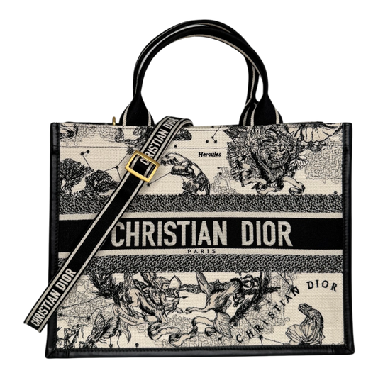 Dior Book Tote Medium Dior Zodiac Stickerei Latte Multicolor Schwarzes Leder mit Schulterriemen 2024 Dior