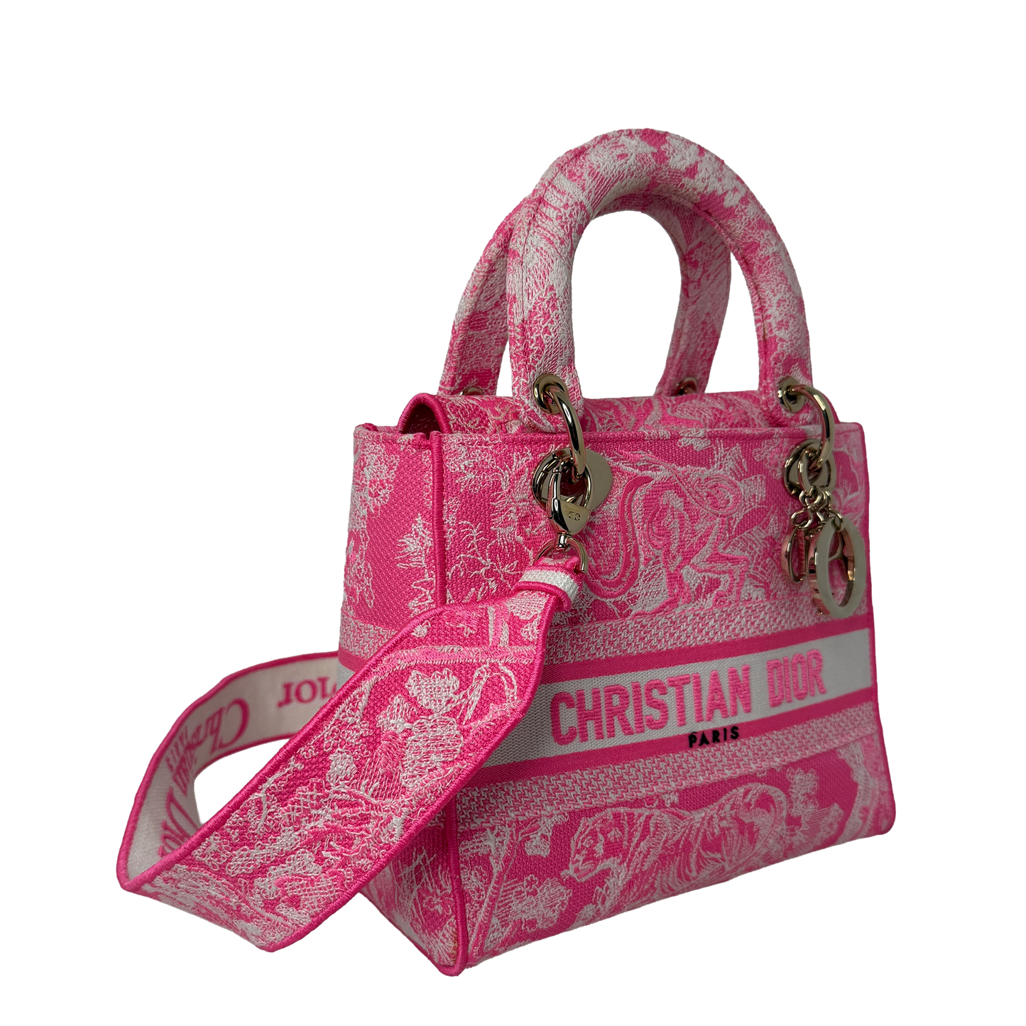 Dior Lady D-Lite Medium Toile de Jouy fluoreszierendes Pink Fullset Dior