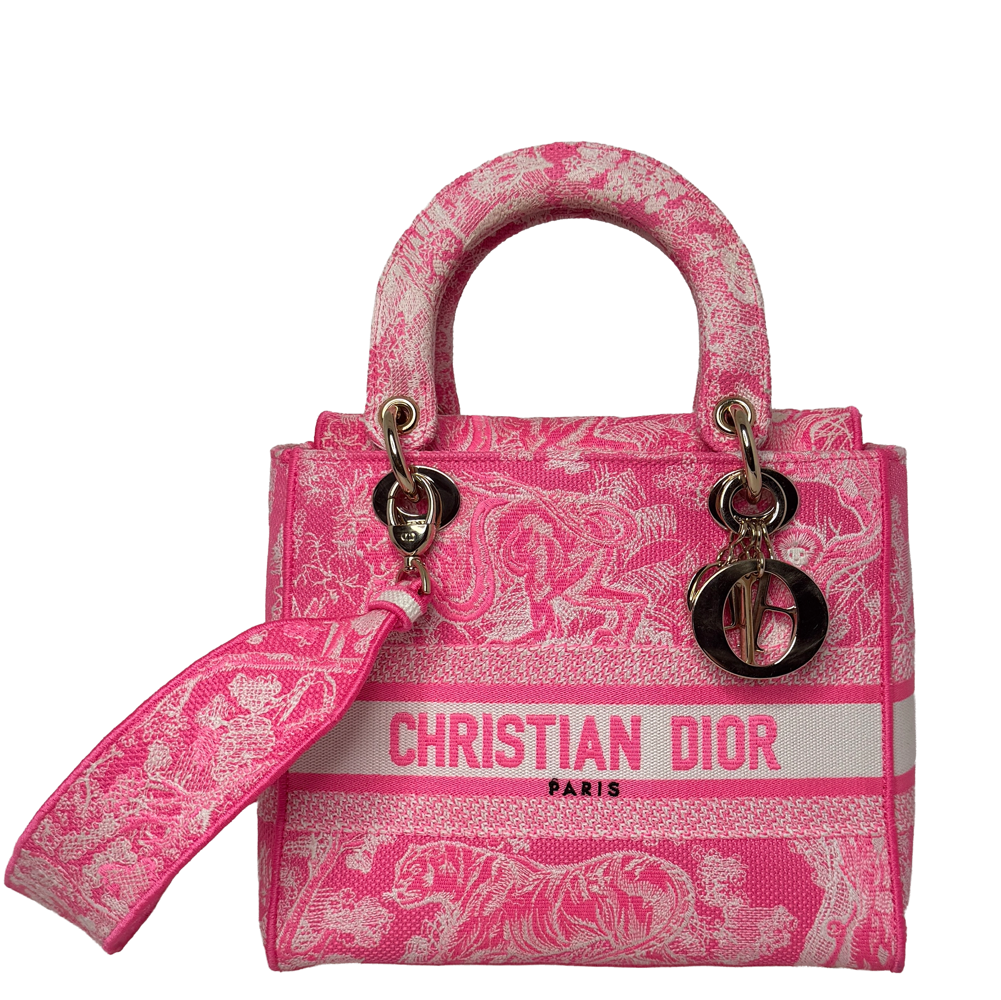 Dior Lady D-Lite Medium Toile de Jouy fluoreszierendes Pink Fullset Dior