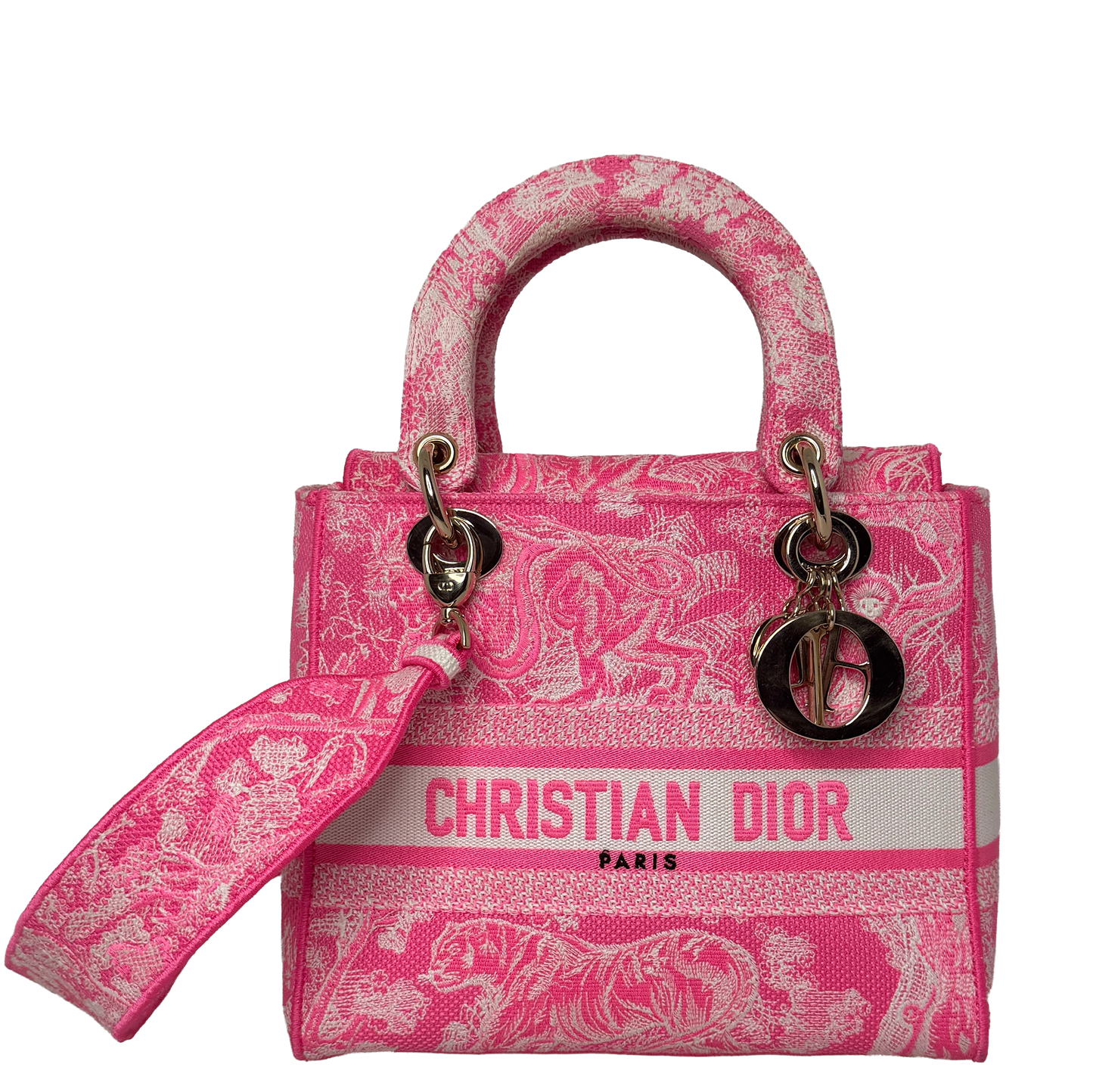 Dior Lady D-Lite Medium Toile de Jouy fluoreszierendes Pink Fullset Dior