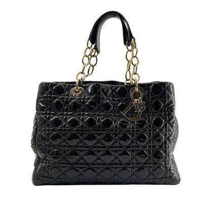Christian Dior Henkeltasche Soft Lady Dior Shopper Cannage Lackleder schwarz / dunkel lila / sehr gut Dior