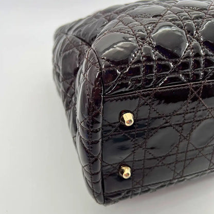 Christian Dior Henkeltasche Soft Lady Dior Shopper Cannage Lackleder schwarz / dunkel lila / sehr gut Dior