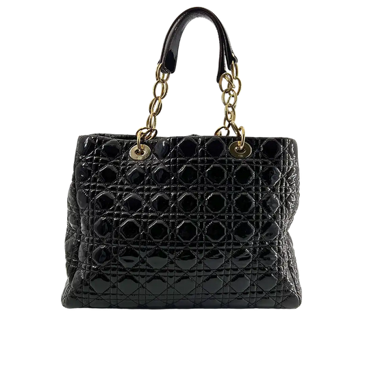 Christian Dior Henkeltasche Soft Lady Dior Shopper Cannage Lackleder schwarz / dunkel lila / sehr gut Dior