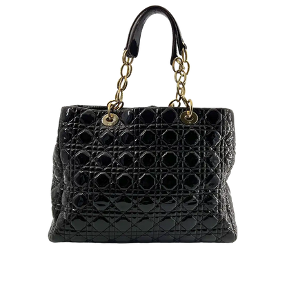 Christian Dior Henkeltasche Soft Lady Dior Shopper Cannage Lackleder schwarz / dunkel lila / sehr gut Dior