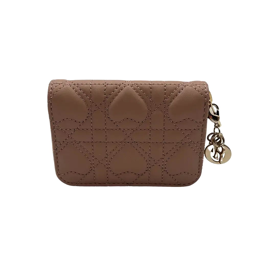 Dior kleines Lady Dior Voyageur Geldörse rosa Cannage Lammleder Herzmotiv limitiert / neu Dior