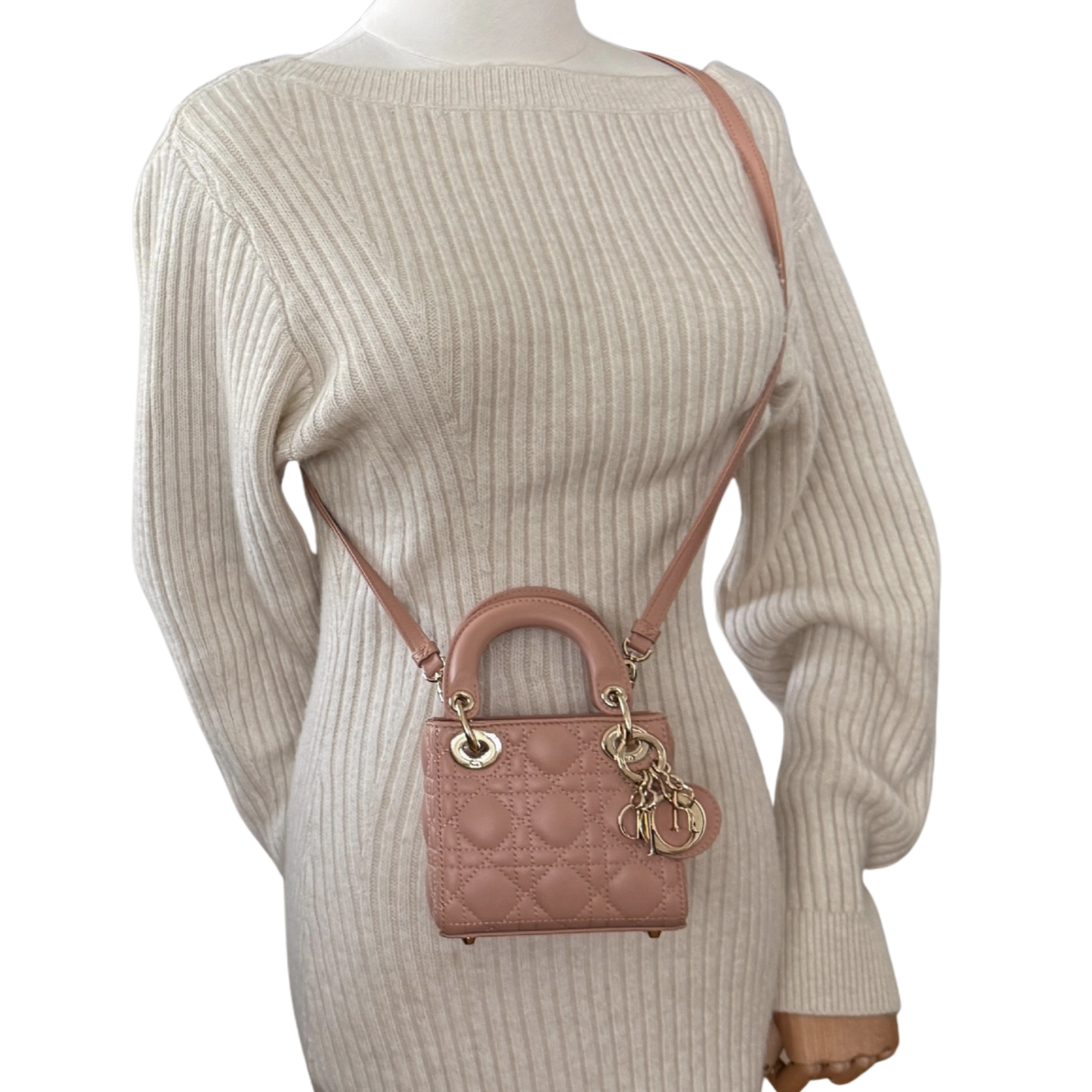 Lady Dior Microtasche Cannage Lammleder Rose de Vents / sehr gut Dior