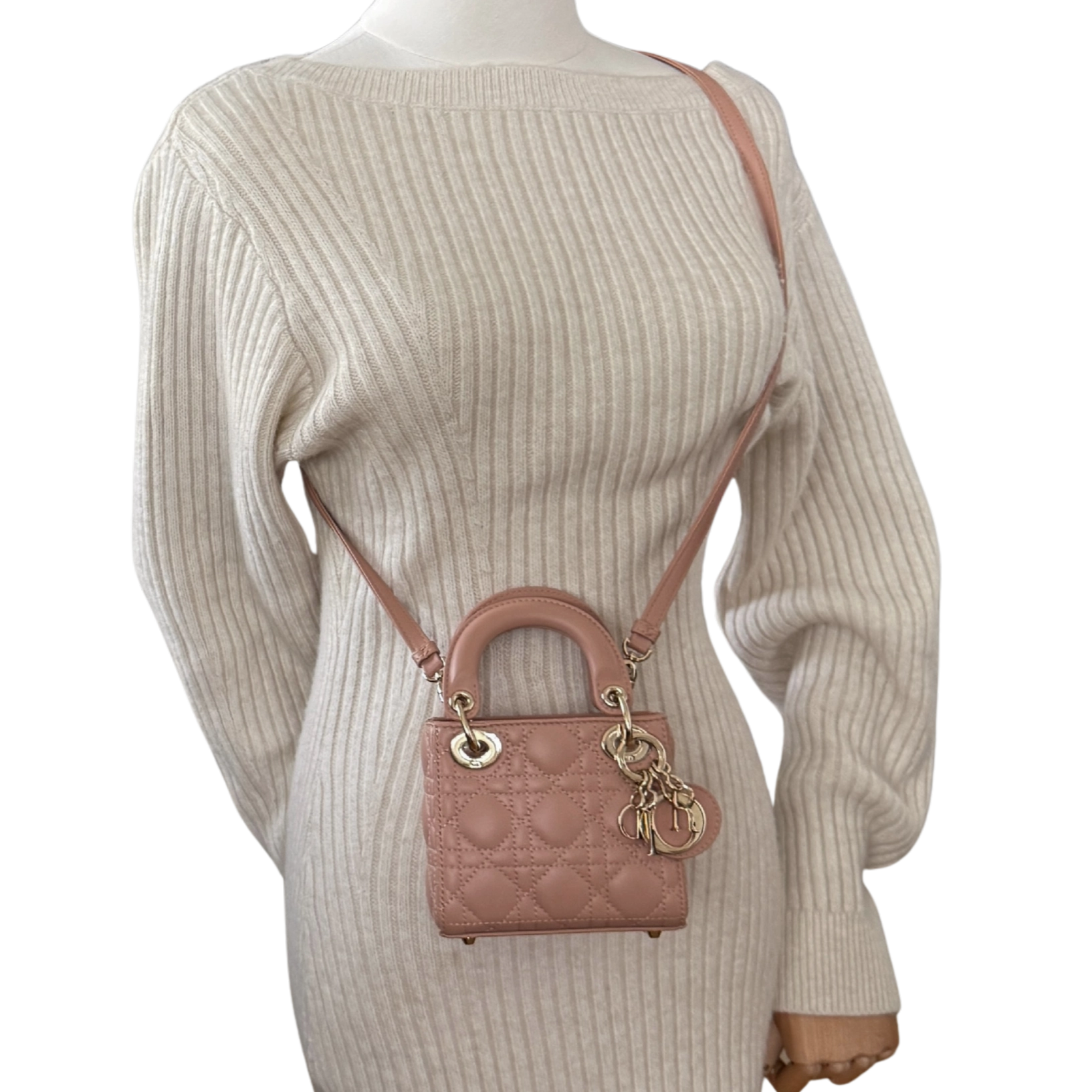 Lady Dior Microtasche Cannage Lammleder Rose de Vents / sehr gut Dior