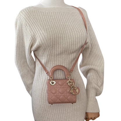 Lady Dior Microtasche Cannage Lammleder Rose de Vents / sehr gut Dior