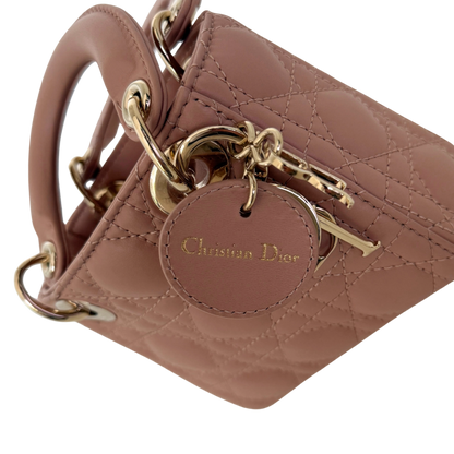 Lady Dior Microtasche Cannage Lammleder Rose de Vents / sehr gut Dior