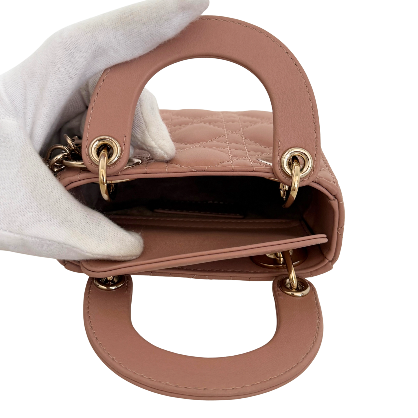 Lady Dior Microtasche Cannage Lammleder Rose de Vents / sehr gut Dior