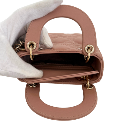 Lady Dior Microtasche Cannage Lammleder Rose de Vents / sehr gut Dior