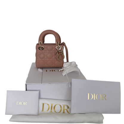 Lady Dior Microtasche Cannage Lammleder Rose de Vents / sehr gut Dior