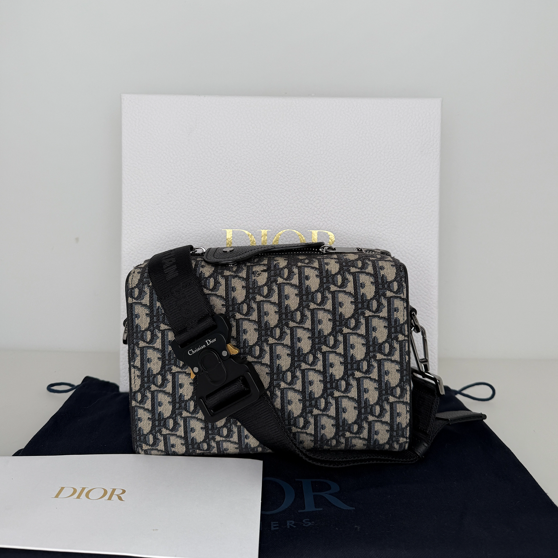 Christian Dior Blue Oblique Canvas Dior Lingot Pouch Fullset / neuwertig Dior