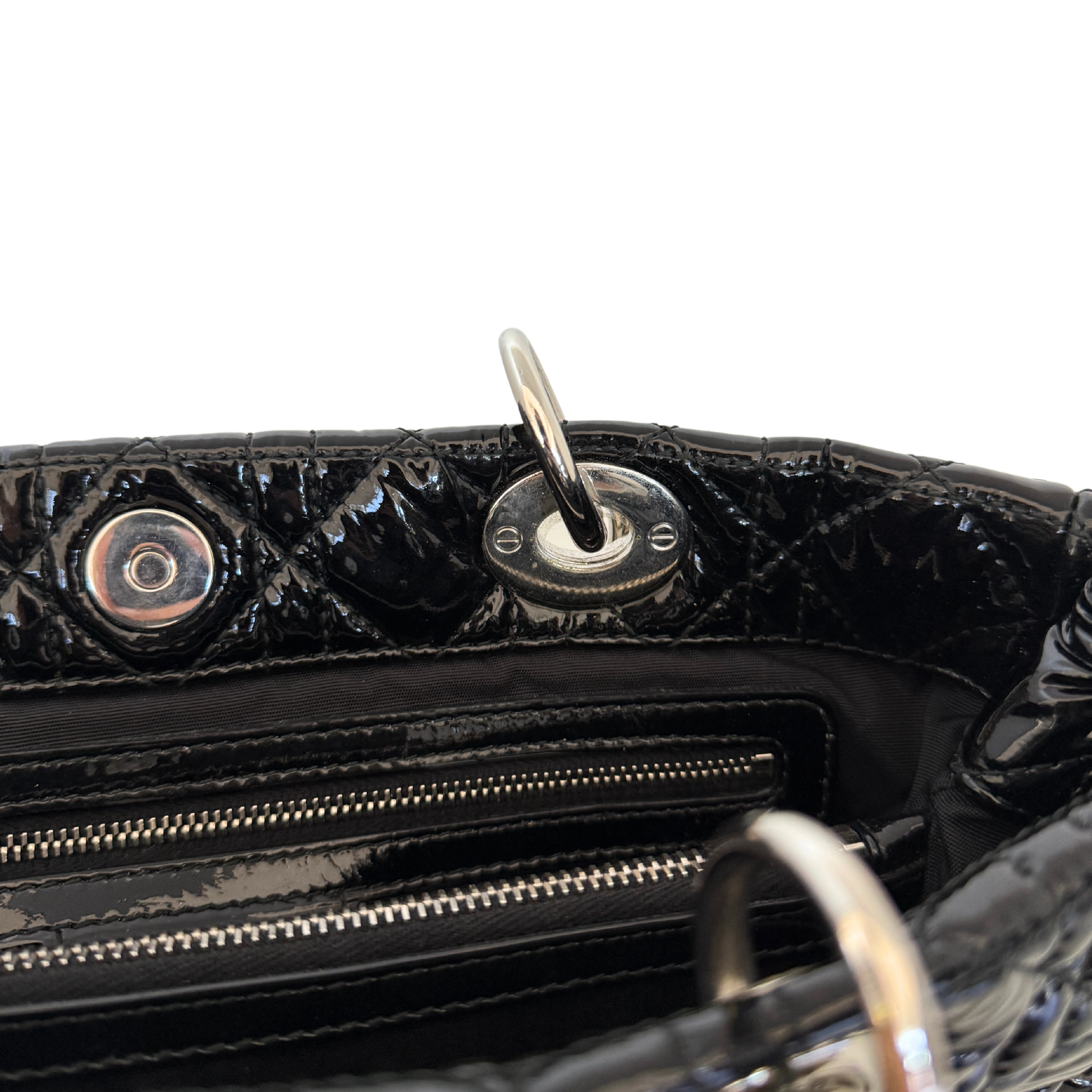 Christian Dior Soft Lady Dior Shopper Cannage Lackleder Schwarz / gut Dior