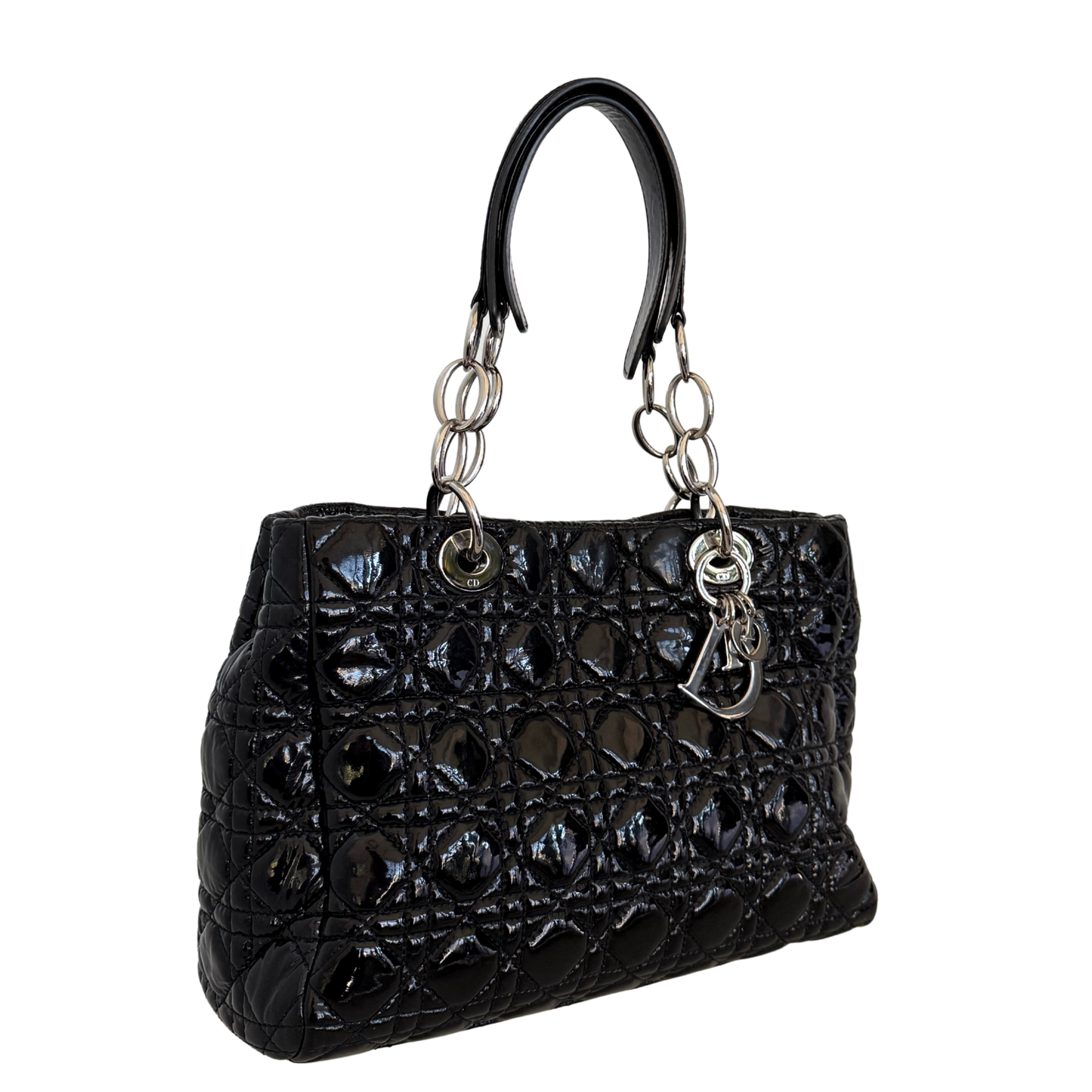 Christian Dior Soft Lady Dior Shopper Cannage Lackleder Schwarz / gut Dior