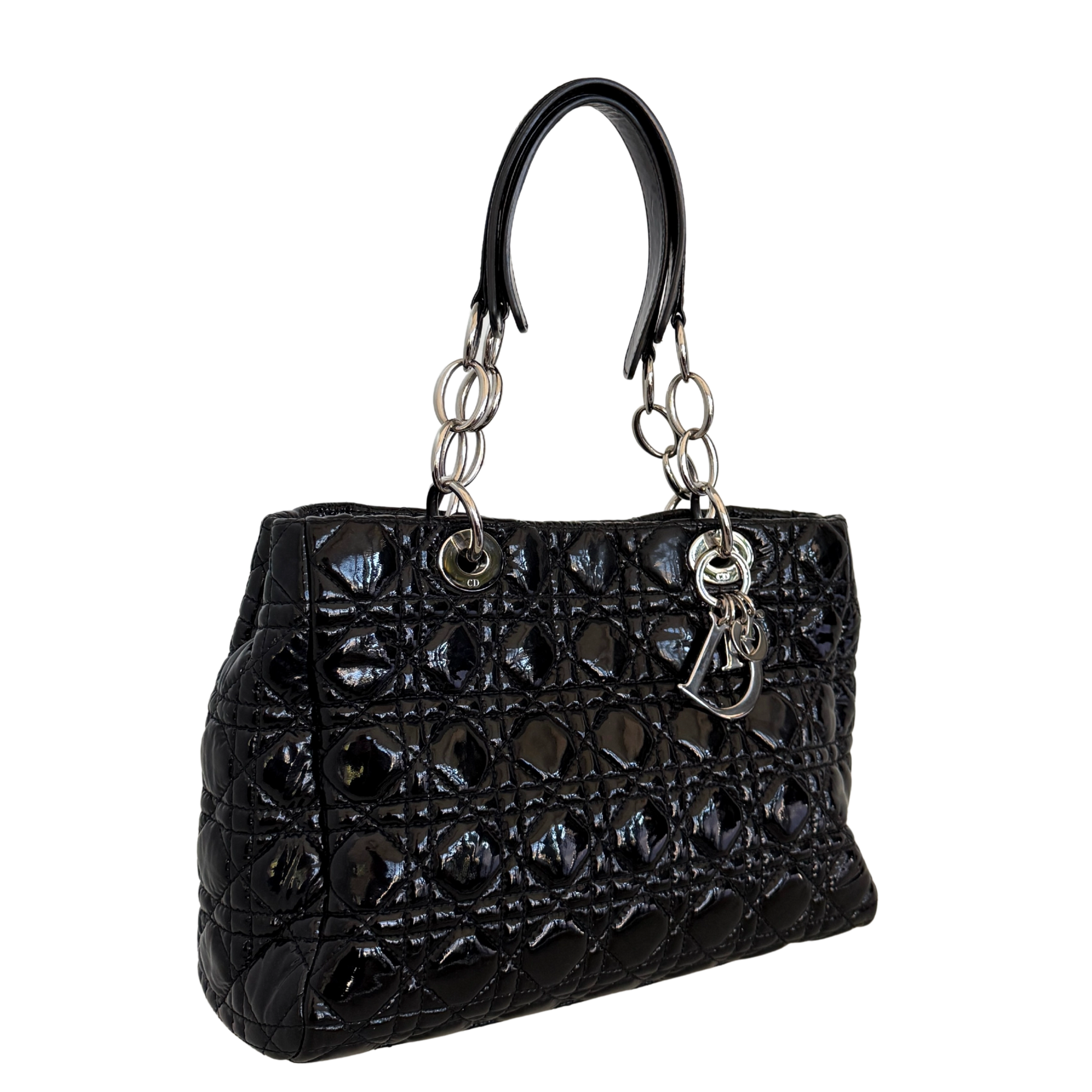 Christian Dior Soft Lady Dior Shopper Cannage Lackleder Schwarz / gut Dior