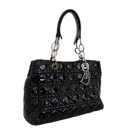 Christian Dior Soft Lady Dior Shopper Cannage Lackleder Schwarz / gut Dior