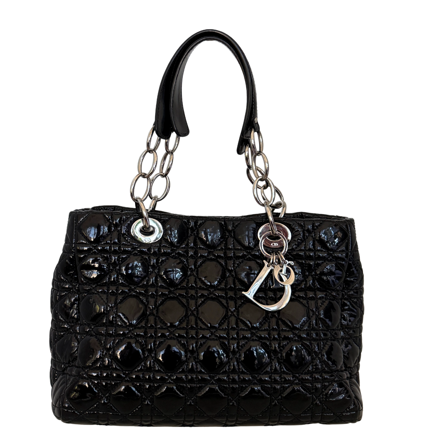 Christian Dior Soft Lady Dior Shopper Cannage Lackleder Schwarz / gut Dior