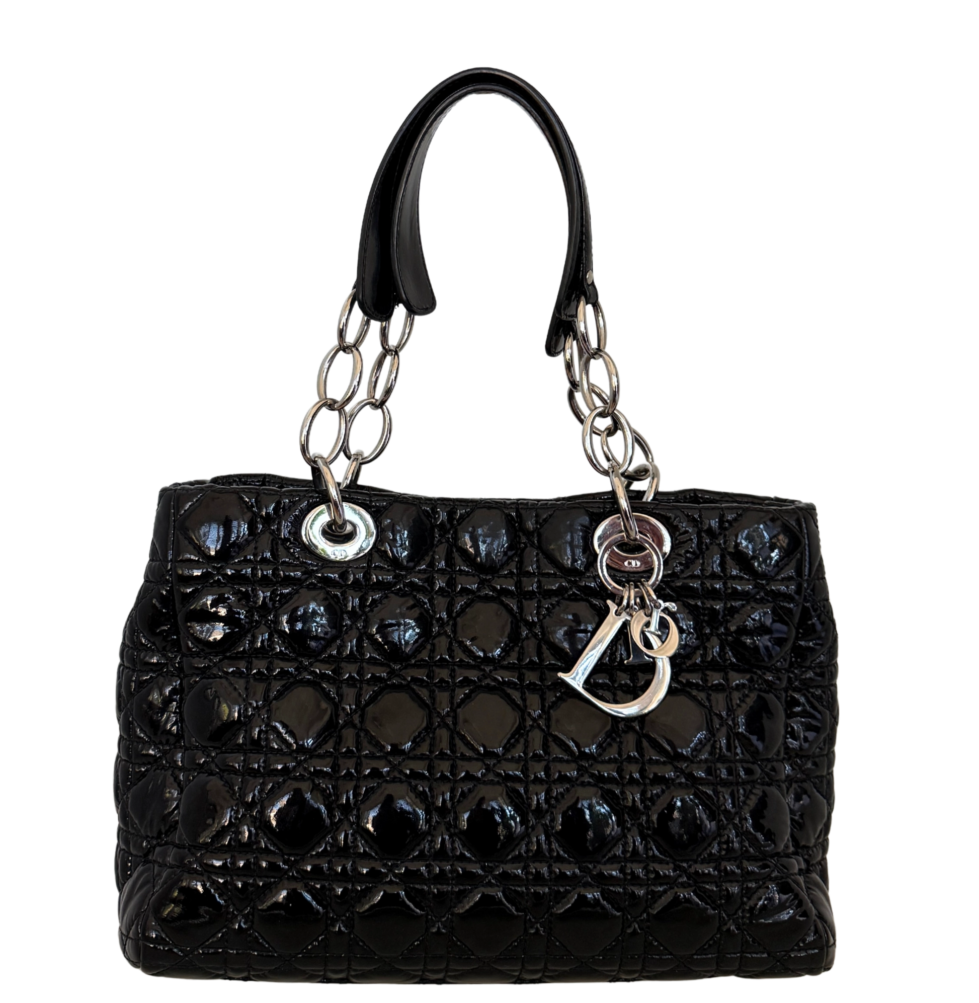 Christian Dior Soft Lady Dior Shopper Cannage Lackleder Schwarz / gut Dior