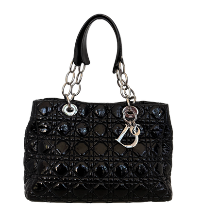 Christian Dior Soft Lady Dior Shopper Cannage Lackleder Schwarz / gut Dior
