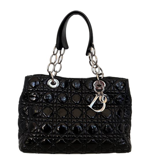 Christian Dior Soft Lady Dior Shopper Cannage Lackleder Schwarz / gut Dior