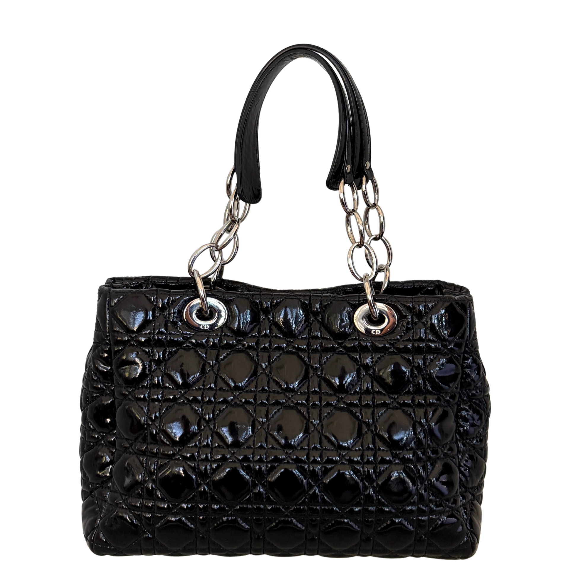 Christian Dior Soft Lady Dior Shopper Cannage Lackleder Schwarz / gut Dior