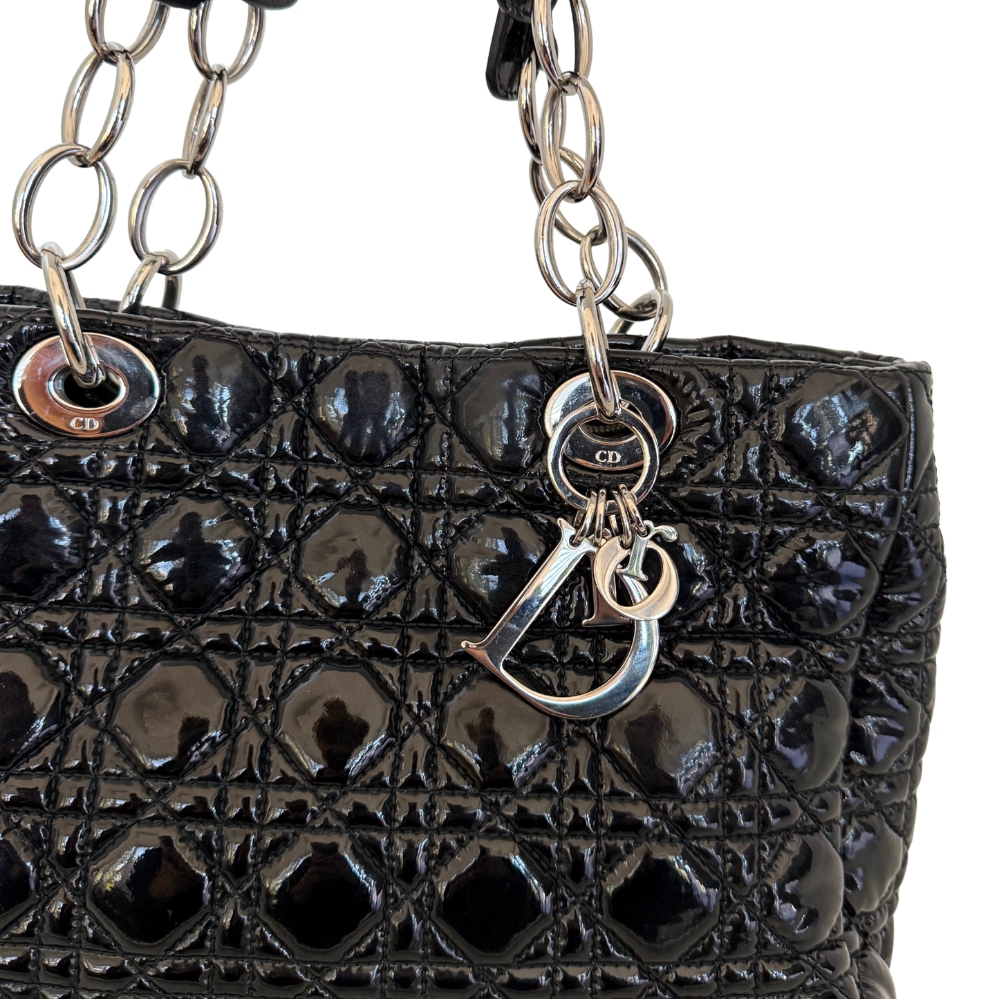 Christian Dior Soft Lady Dior Shopper Cannage Lackleder Schwarz / gut Dior