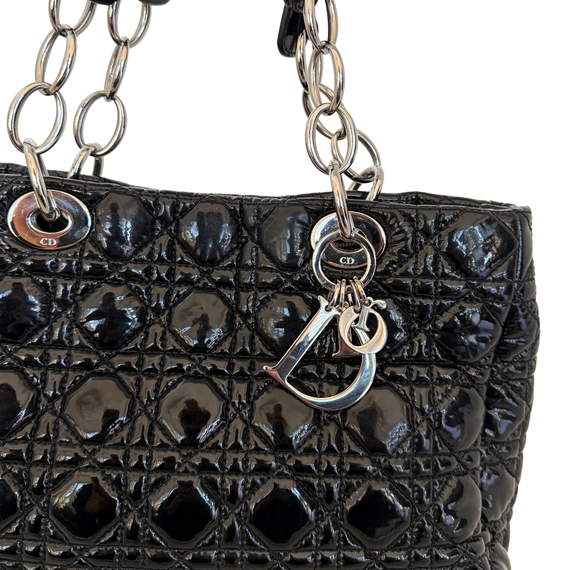 Christian Dior Soft Lady Dior Shopper Cannage Lackleder Schwarz / gut Dior