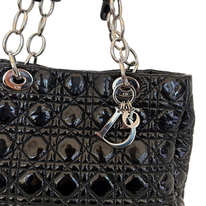 Christian Dior Soft Lady Dior Shopper Cannage Lackleder Schwarz / gut Dior