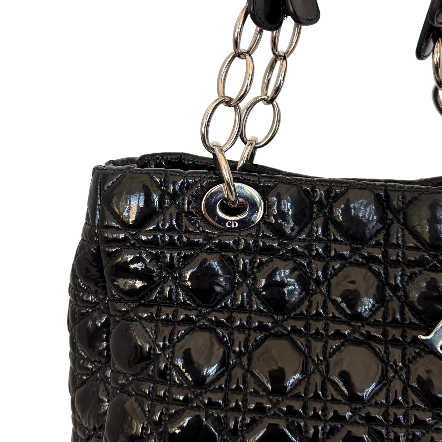 Christian Dior Soft Lady Dior Shopper Cannage Lackleder Schwarz / gut Dior