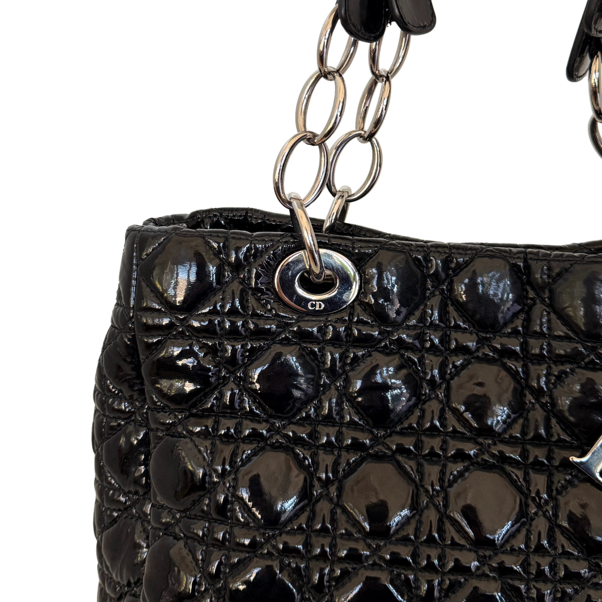 Christian Dior Soft Lady Dior Shopper Cannage Lackleder Schwarz / gut Dior