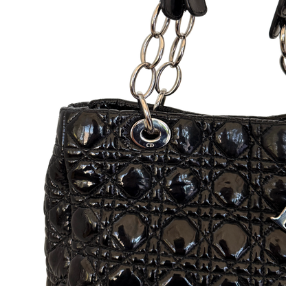 Christian Dior Soft Lady Dior Shopper Cannage Lackleder Schwarz / gut Dior