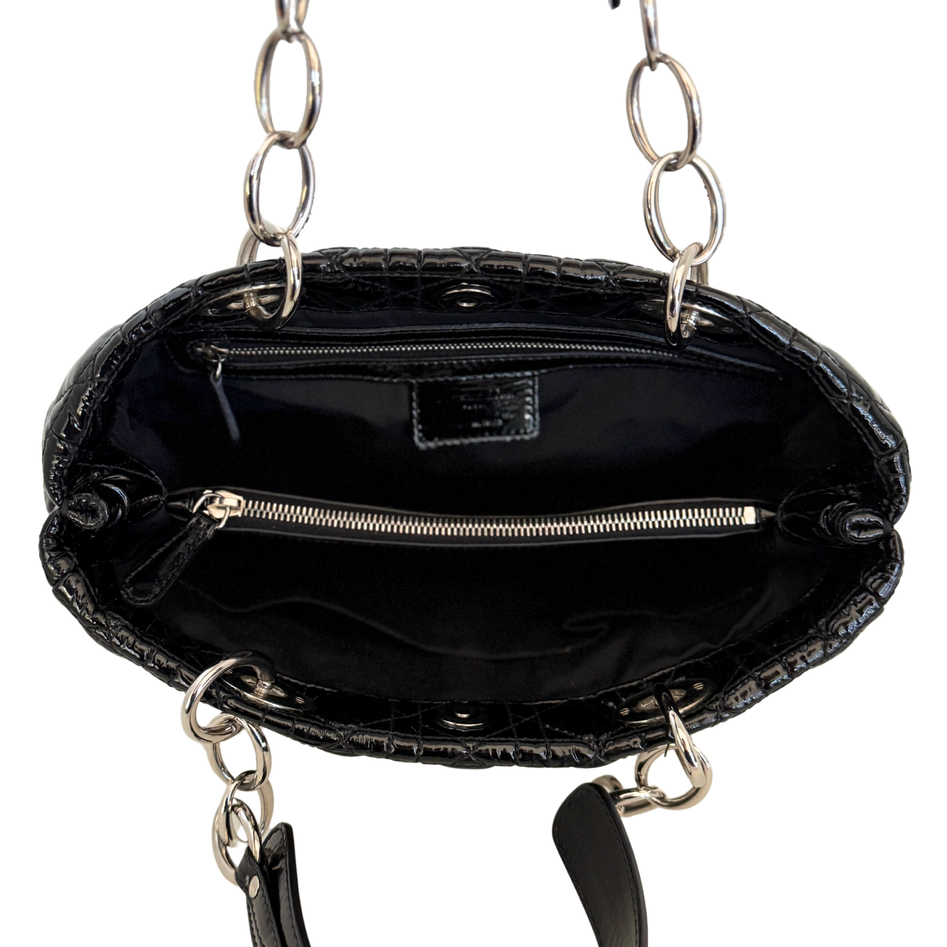 Christian Dior Soft Lady Dior Shopper Cannage Lackleder Schwarz / gut Dior