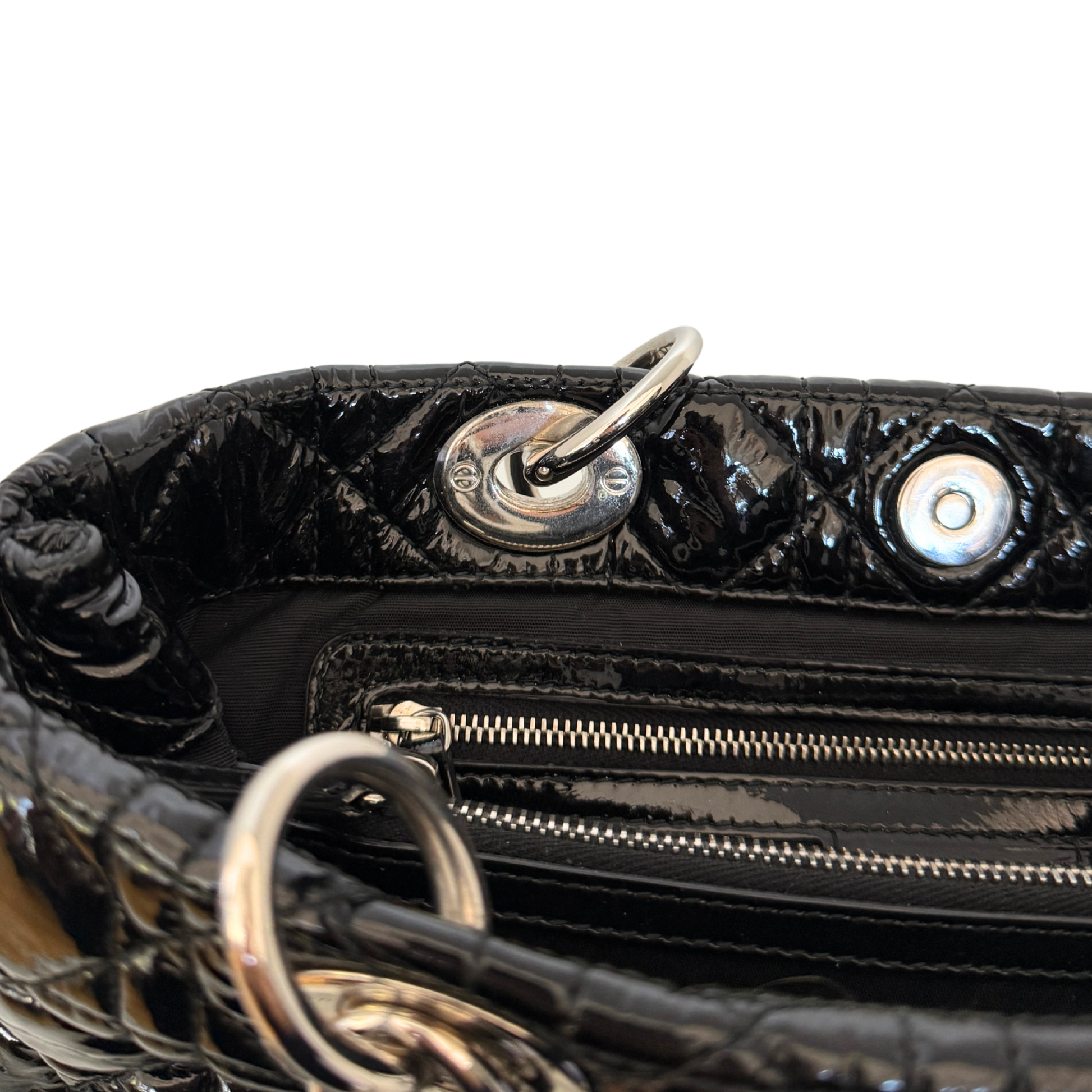 Christian Dior Soft Lady Dior Shopper Cannage Lackleder Schwarz / gut Dior
