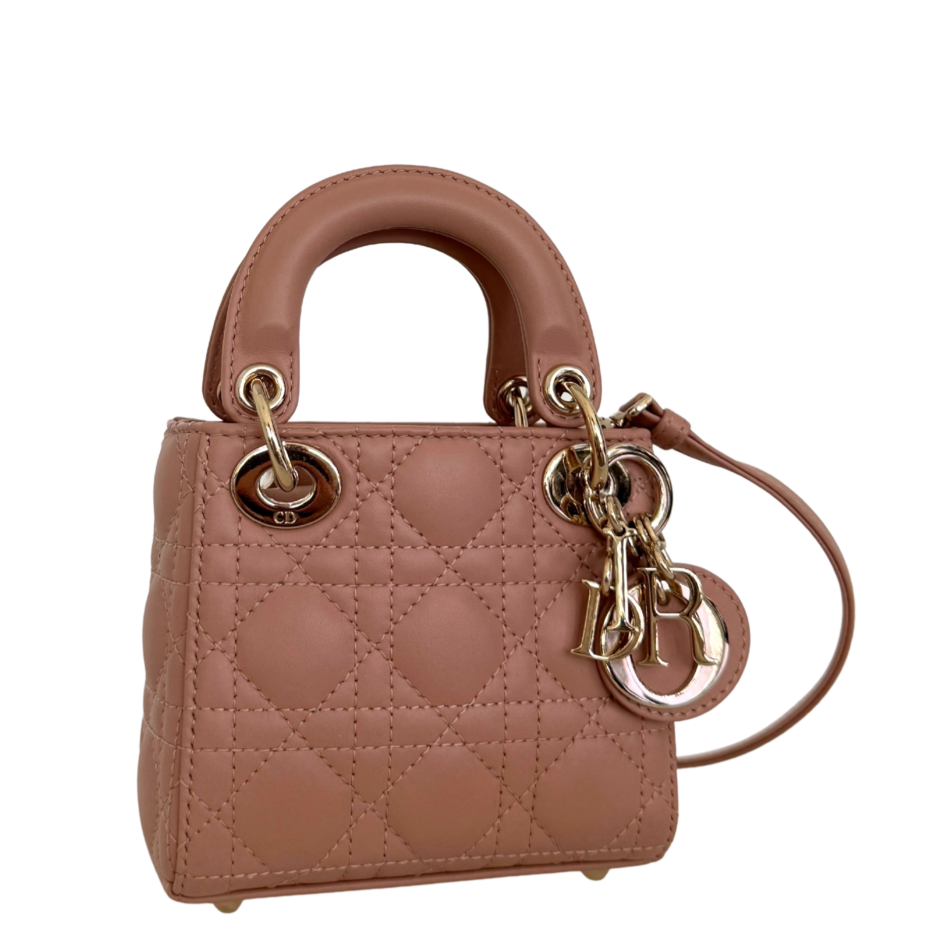 Lady Dior Microtasche Cannage Lammleder Rose de Vents / sehr gut Dior