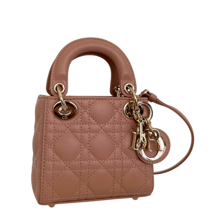 Lady Dior Microtasche Cannage Lammleder Rose de Vents / sehr gut Dior