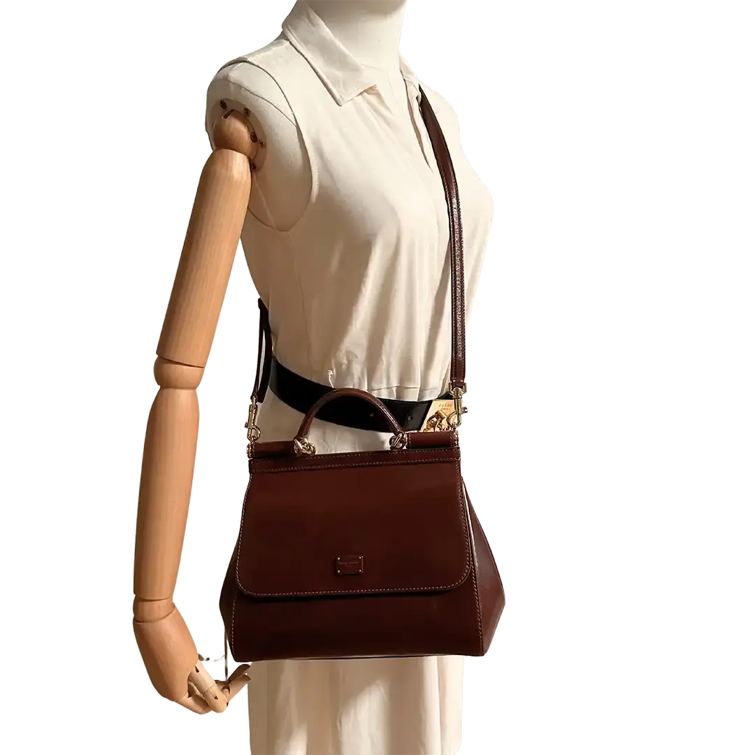 Dolce & Gabbana Sicily Medium Tasche aus Vintage Kalbsleder braun / sehr gut Dolce & Gabbana